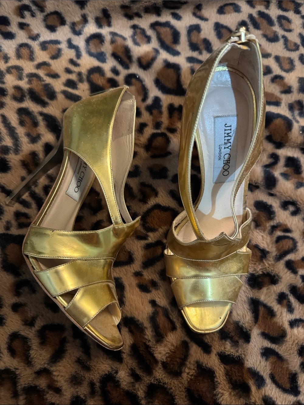 Jimmy Choo Metallic Gold Strappy Open-Toe Heels